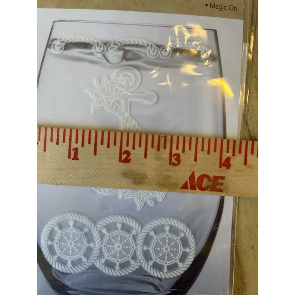 2 NEW Nautical Anchor Sail White DECALS 4” NIP Glass Stickers Wine Cocktail